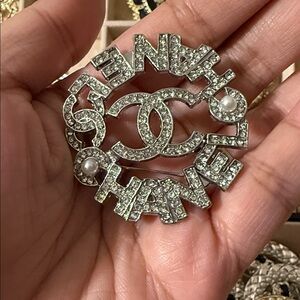 Gold Crystal and Pearl Brooch